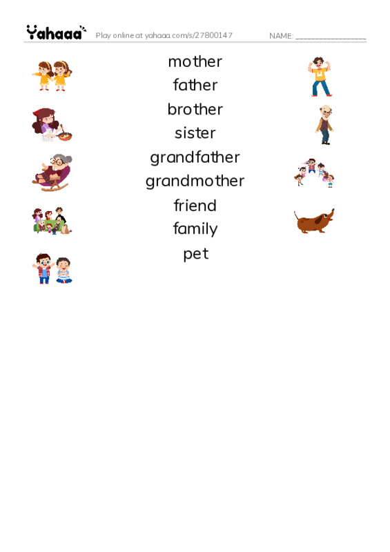 Match both sides worksheet for Family