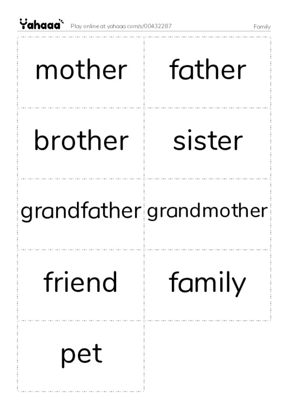 Word flashcards worksheet for Family