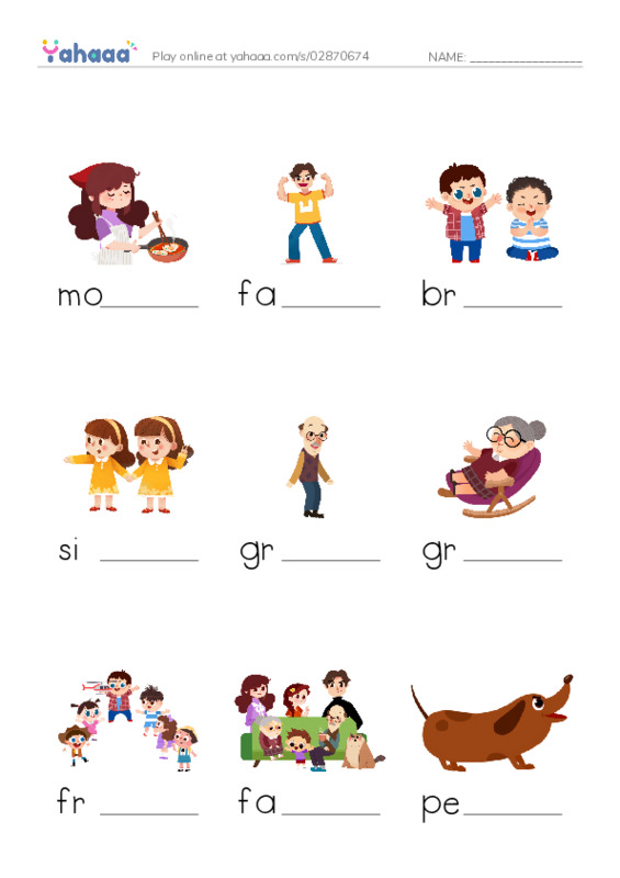 Finish the word worksheet for Family