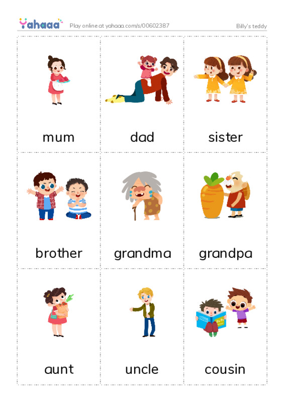 Picture flashcards worksheet for Billy's teddy