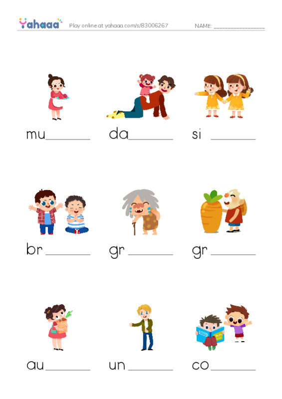 Finish the word worksheet for Billy's teddy
