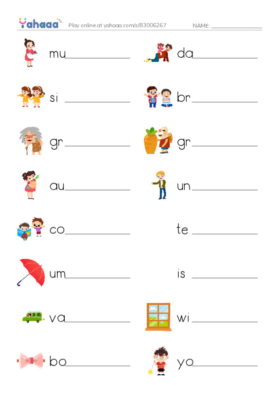 Write the word rows worksheet for Billy's teddy