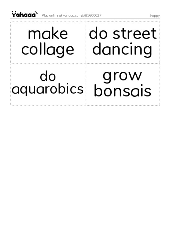 Word flashcards worksheet for hoppy
