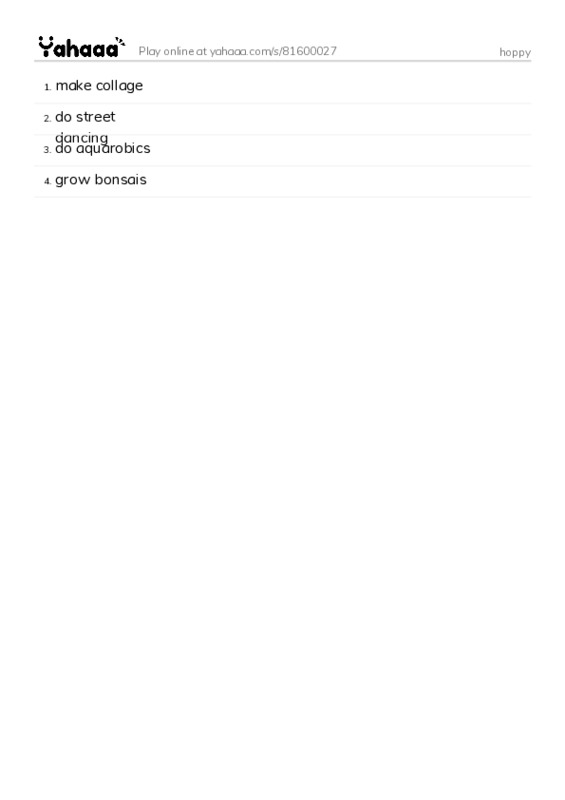 Word list with meanings worksheet for hoppy