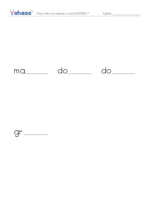 Finish the word worksheet for hoppy