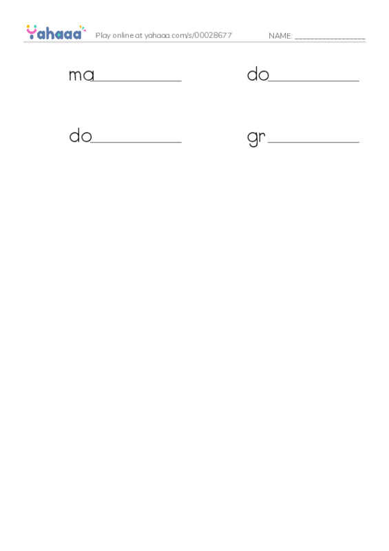 Write the word rows worksheet for hoppy