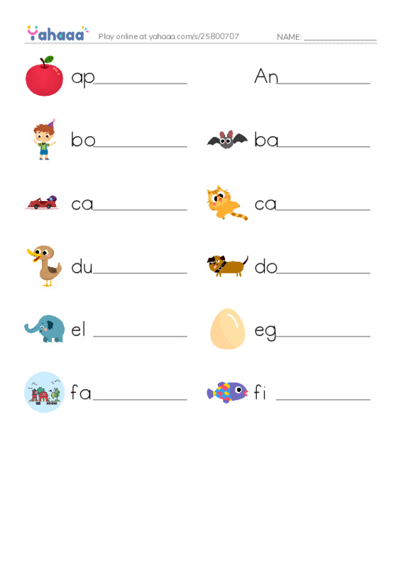Write the word rows worksheet for Alphabet review