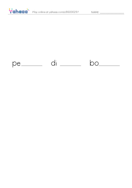 Finish the word worksheet for body part