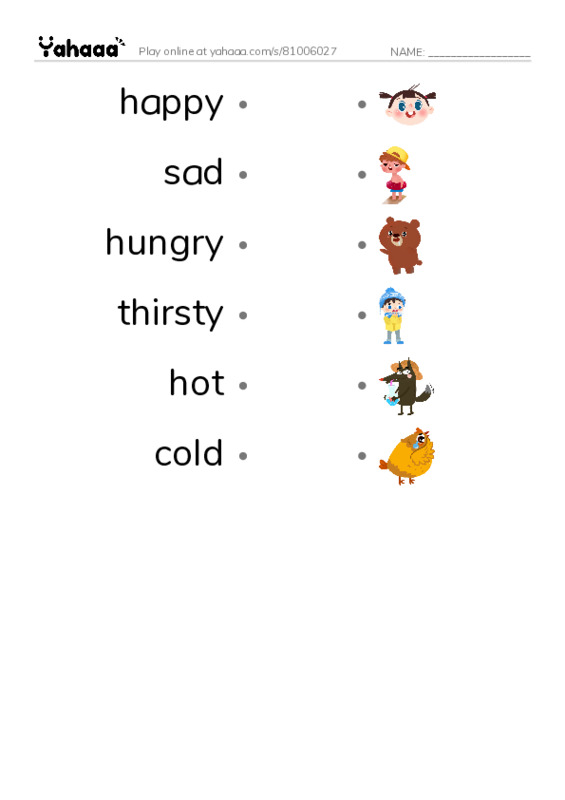 Draw a line to match worksheet for He is happy