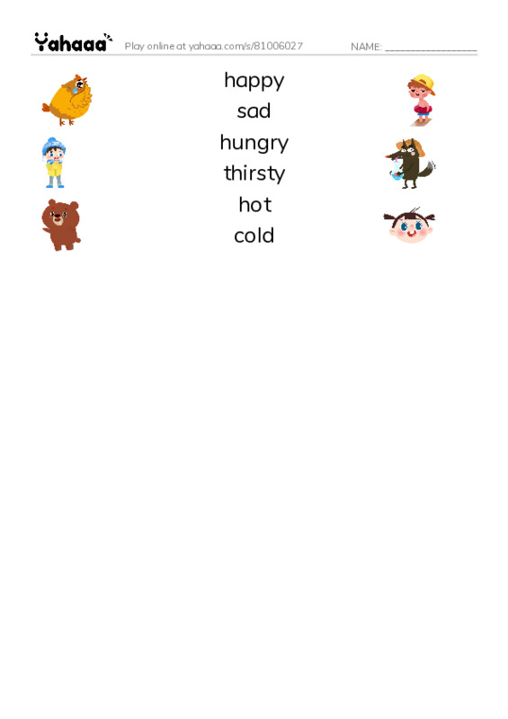Match both sides worksheet for He is happy