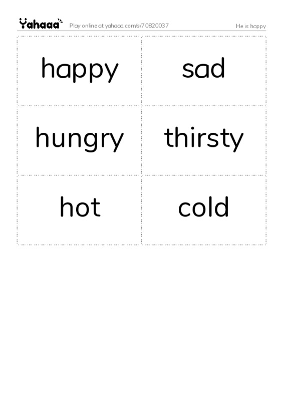 Word flashcards worksheet for He is happy