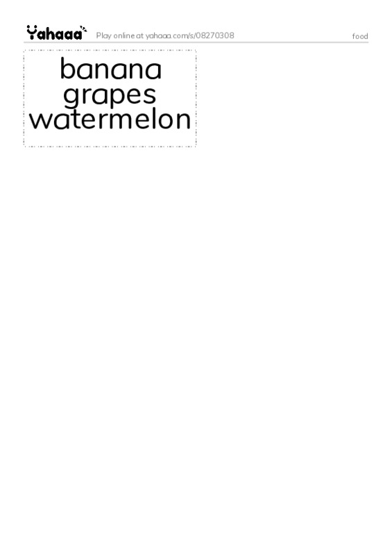 Word flashcards worksheet for food