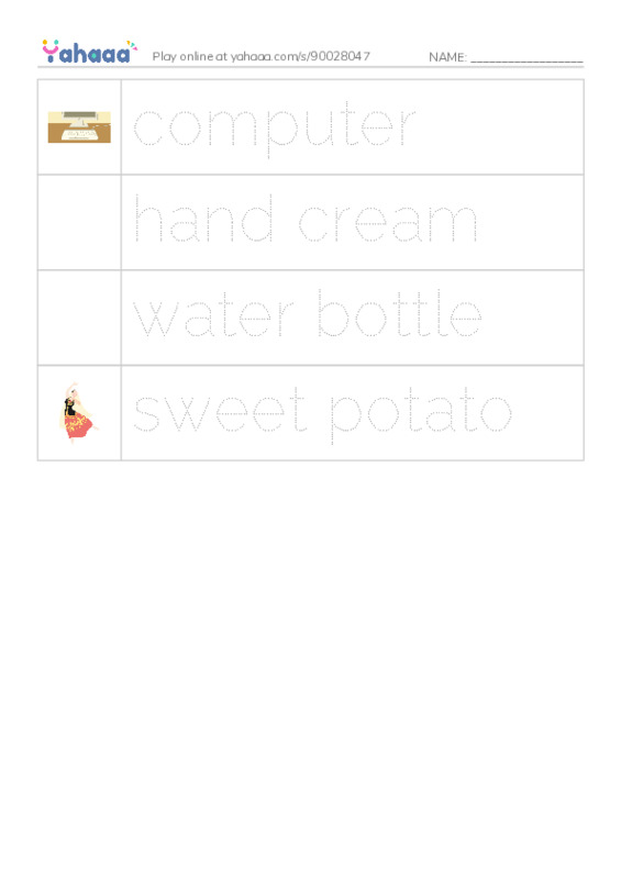 Picture and word rows worksheet for everything