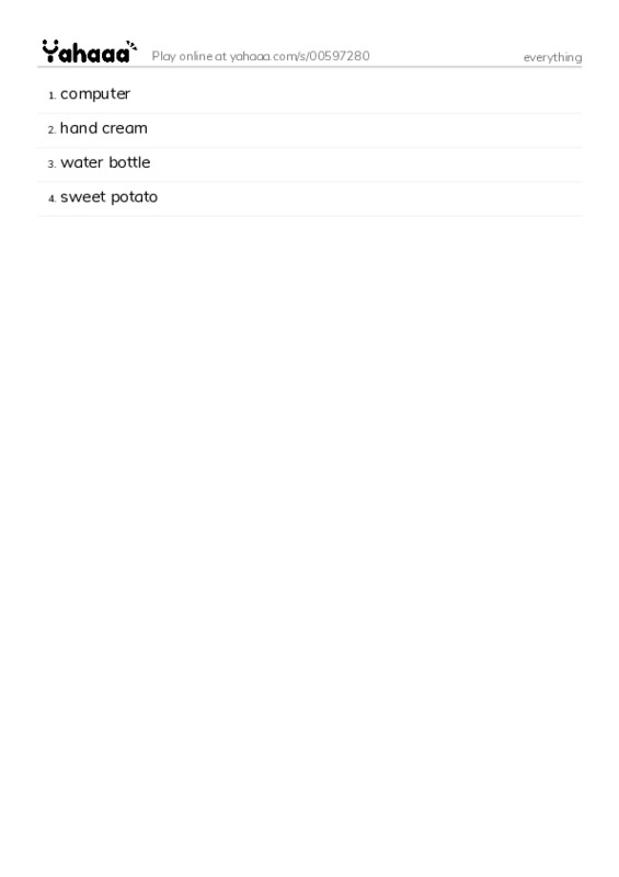 Word list with meanings worksheet for everything