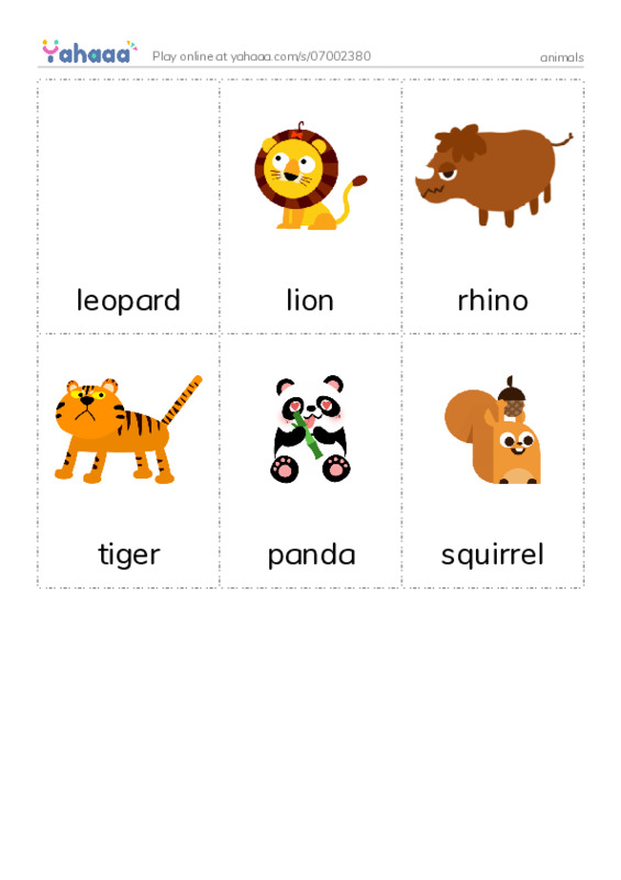 Picture flashcards worksheet for animals