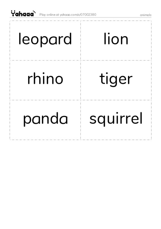 Word flashcards worksheet for animals