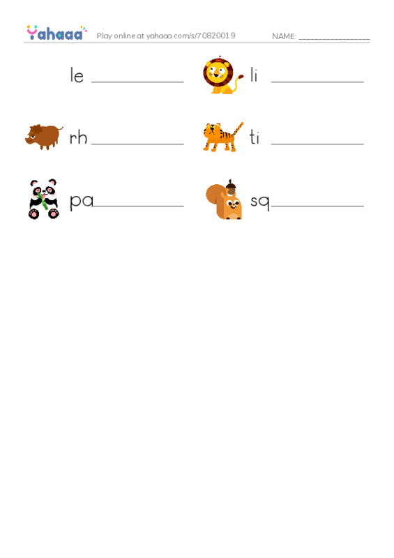 Write the word rows worksheet for animals