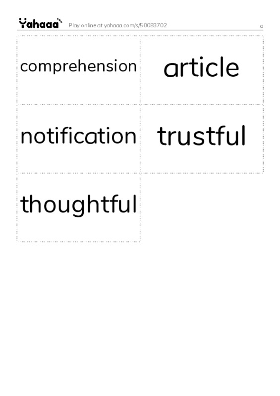 Word flashcards worksheet for a