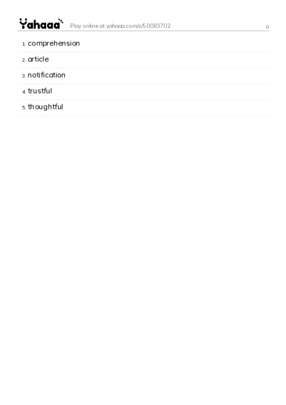 Word list with meanings worksheet for a