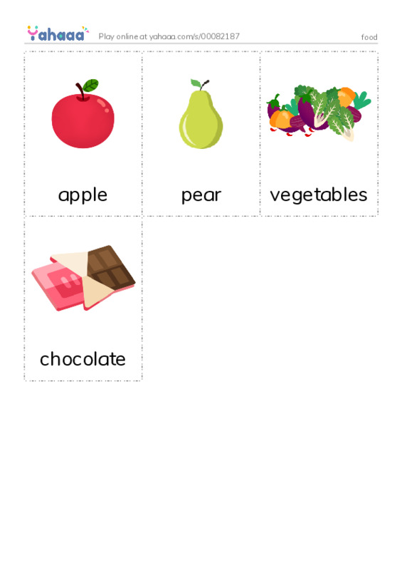 Picture flashcards worksheet for food