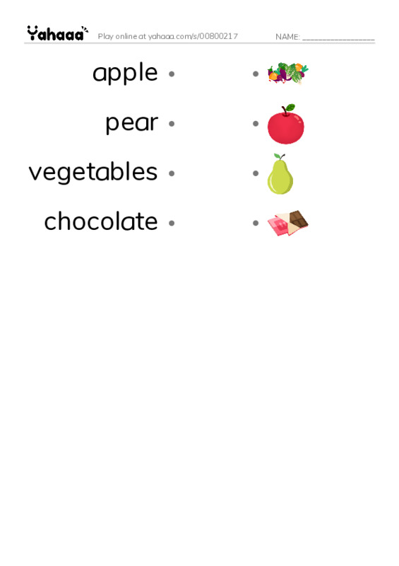 Draw a line to match worksheet for food