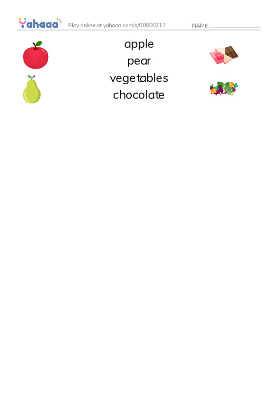 Match both sides worksheet for food