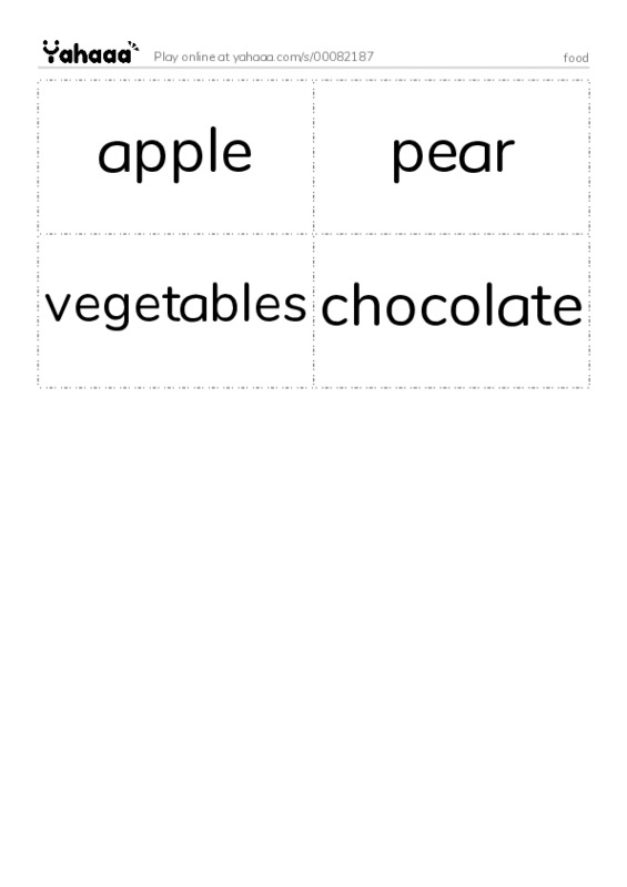Word flashcards worksheet for food