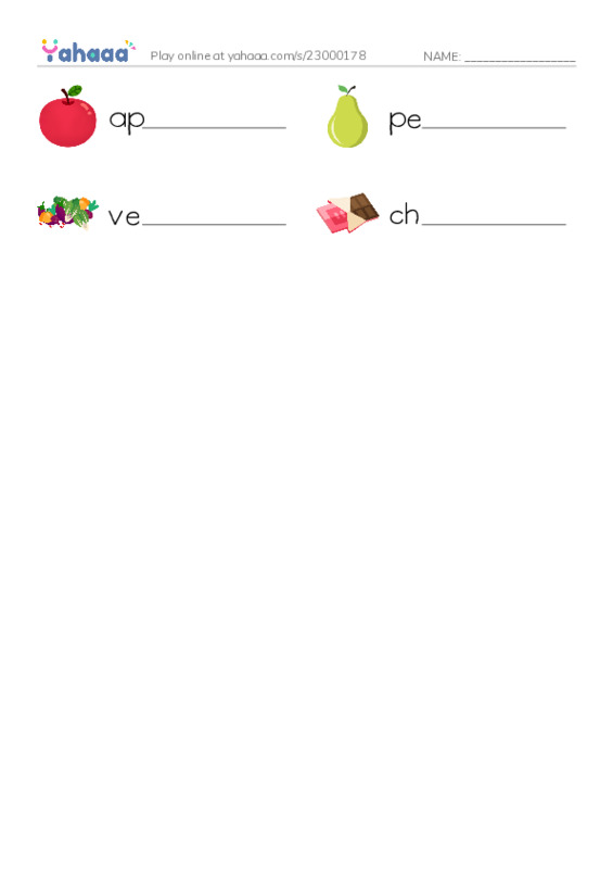 Write the word rows worksheet for food