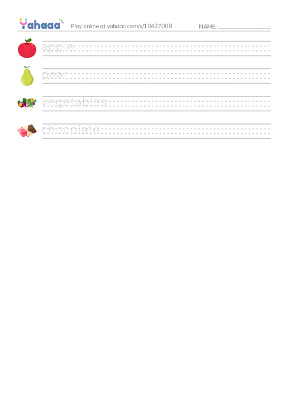 Handwriting lines worksheet for food