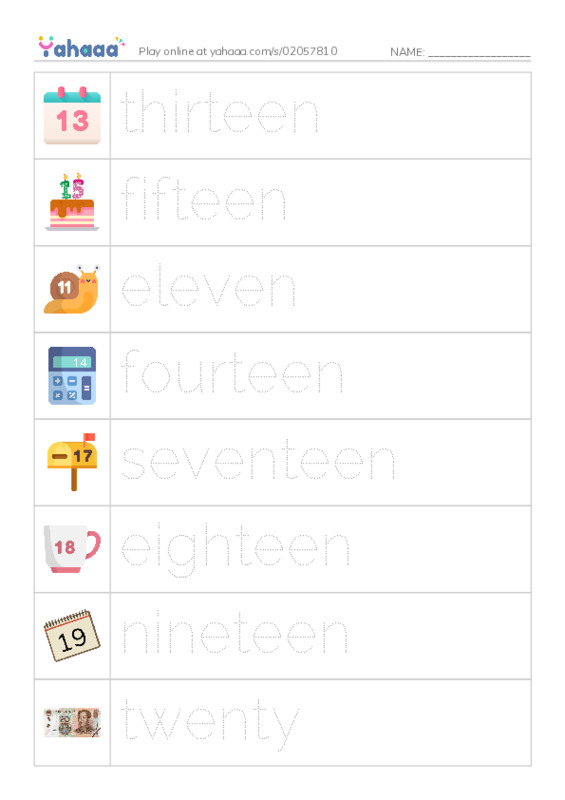 Picture and word rows worksheet for numbers