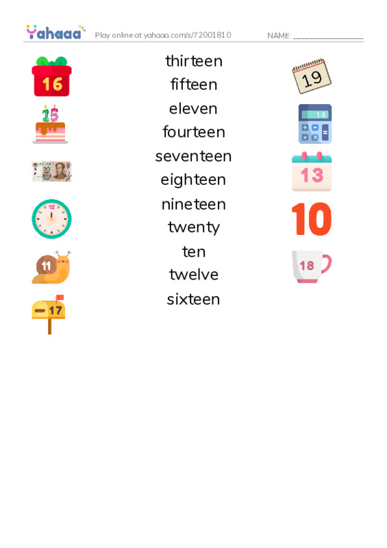 Match both sides worksheet for numbers
