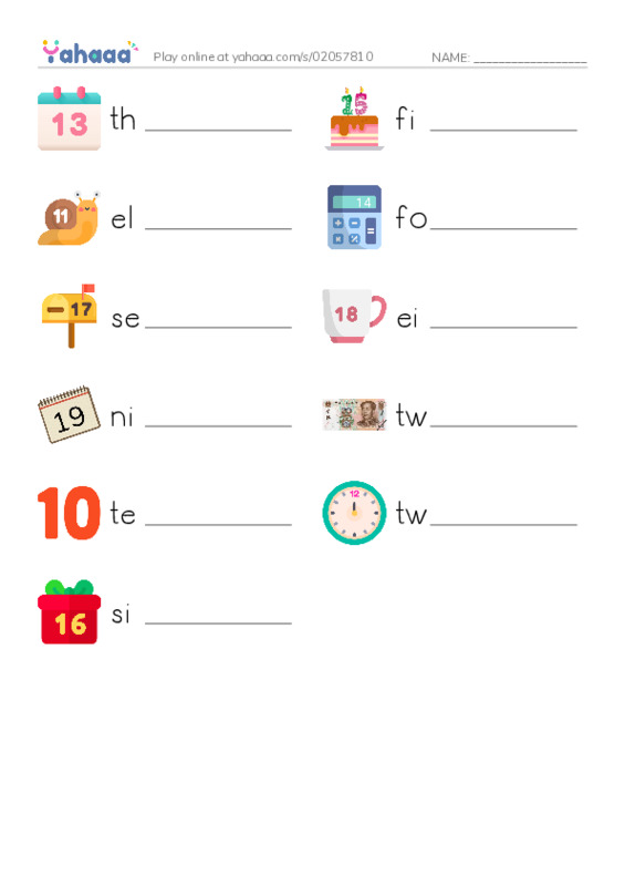 Write the word rows worksheet for numbers