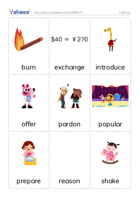 Picture flashcards worksheet for 1000-U1