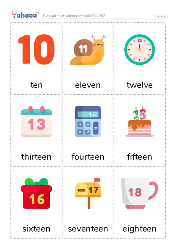 Picture flashcards worksheet for numbers