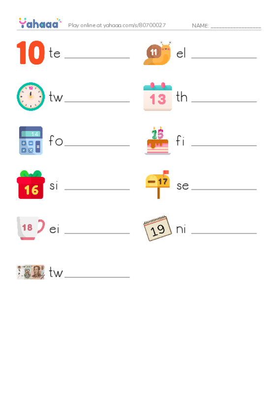 Write the word rows worksheet for numbers