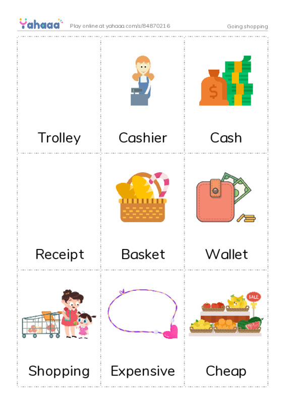 Picture flashcards worksheet for Going shopping
