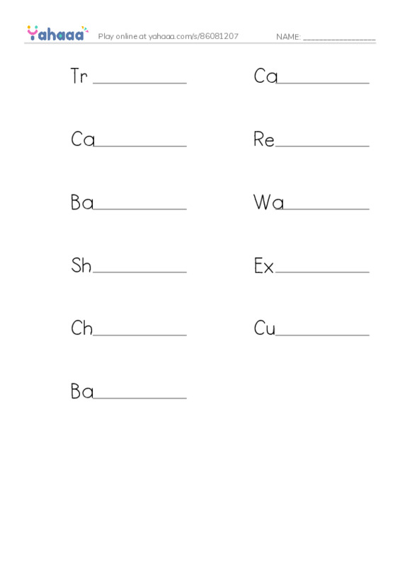 Write the word rows worksheet for Going shopping