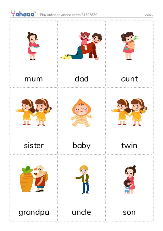 Picture flashcards worksheet for Family