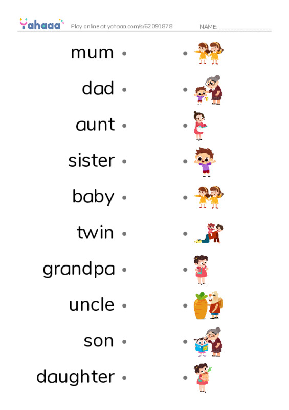 Draw a line to match worksheet for Family