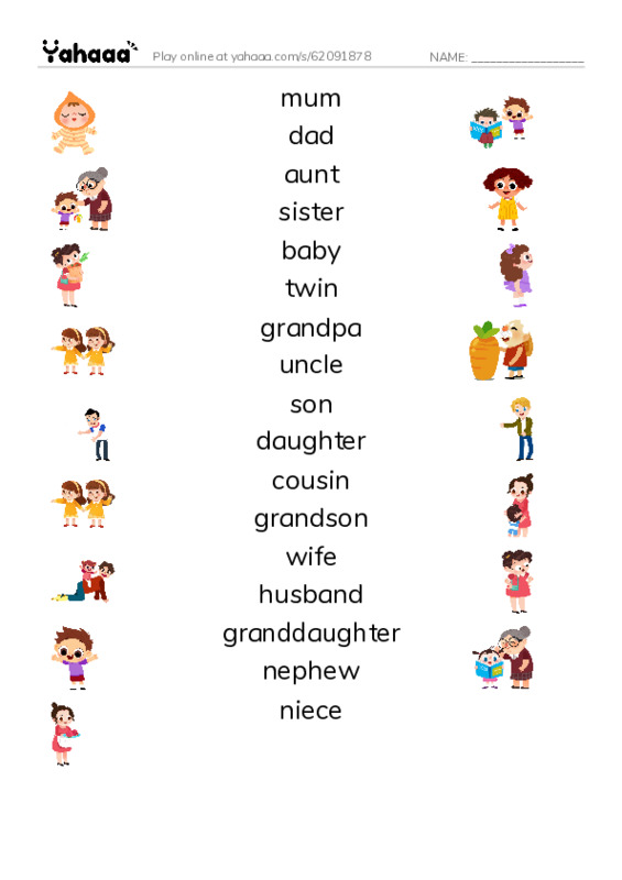 Match both sides worksheet for Family