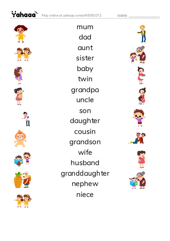 Match both sides worksheet for Family
