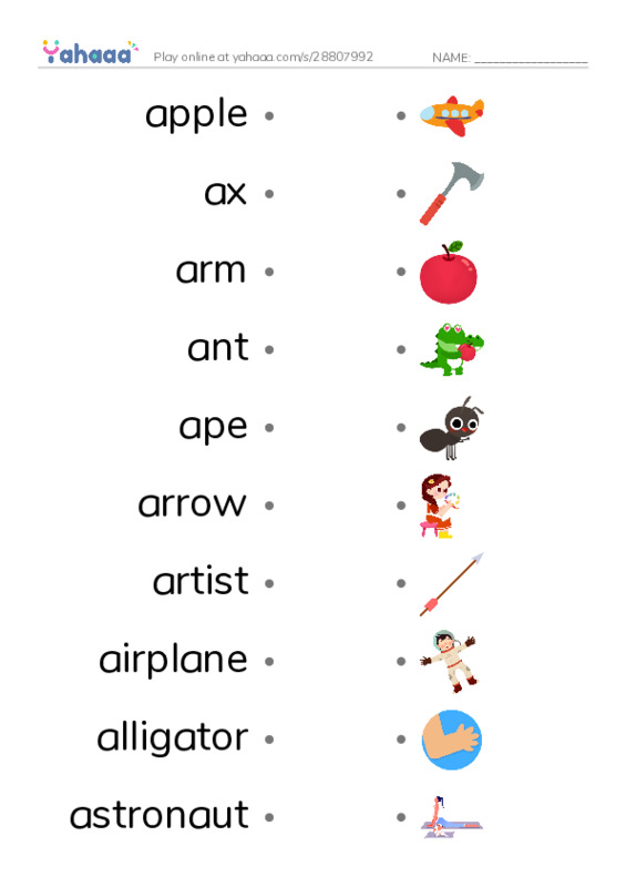 Draw a line to match worksheet for Aa