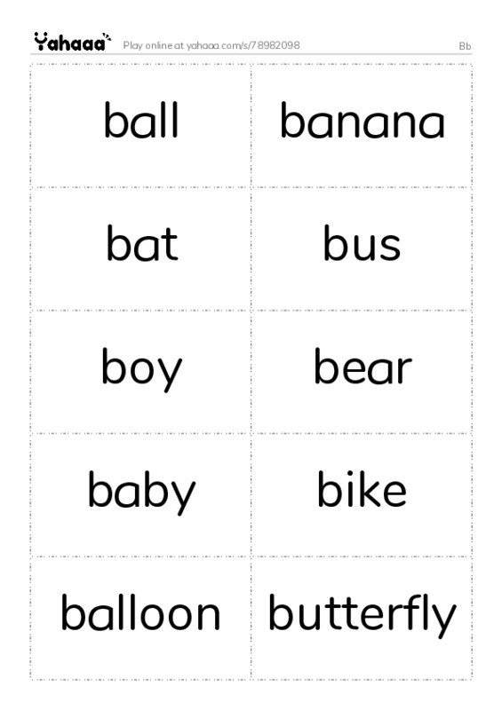 Word flashcards worksheet for Bb