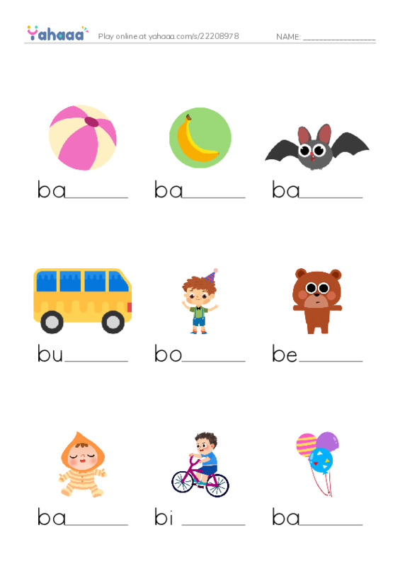 Finish the word worksheet for Bb