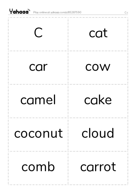 Word flashcards worksheet for Cc