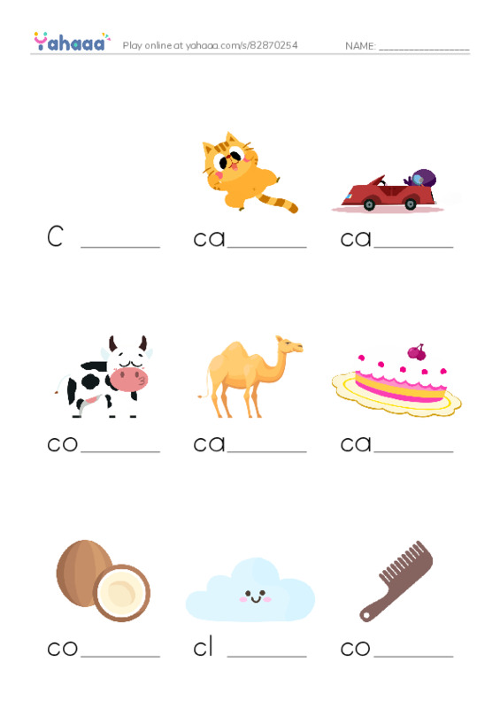 Finish the word worksheet for Cc
