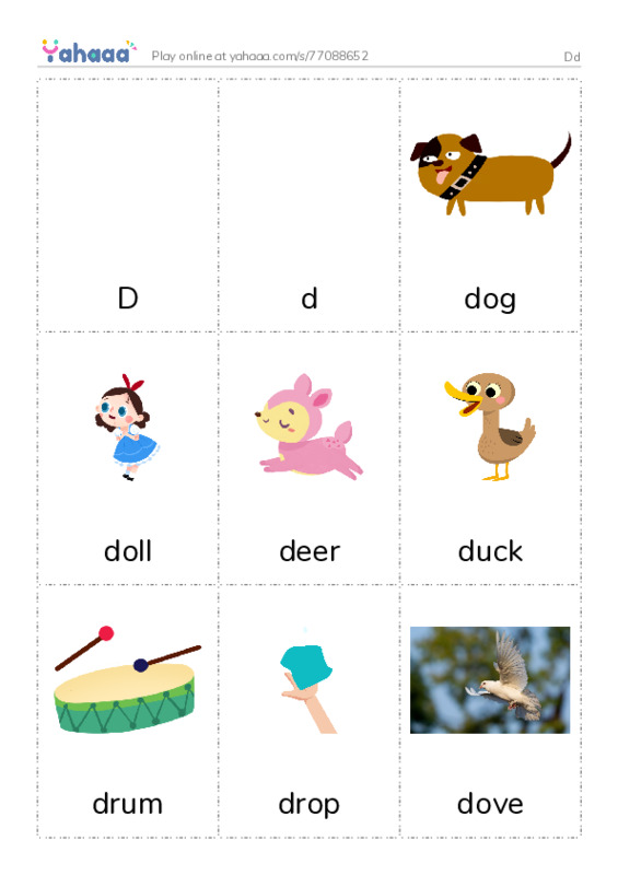 Picture flashcards worksheet for Dd