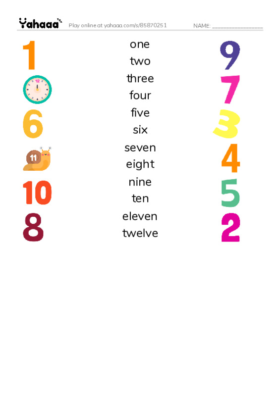 Match both sides worksheet for Numbers 1-12