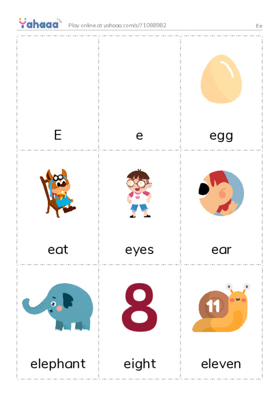 Picture flashcards worksheet for Ee