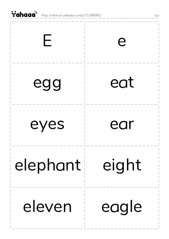 Word flashcards worksheet for Ee